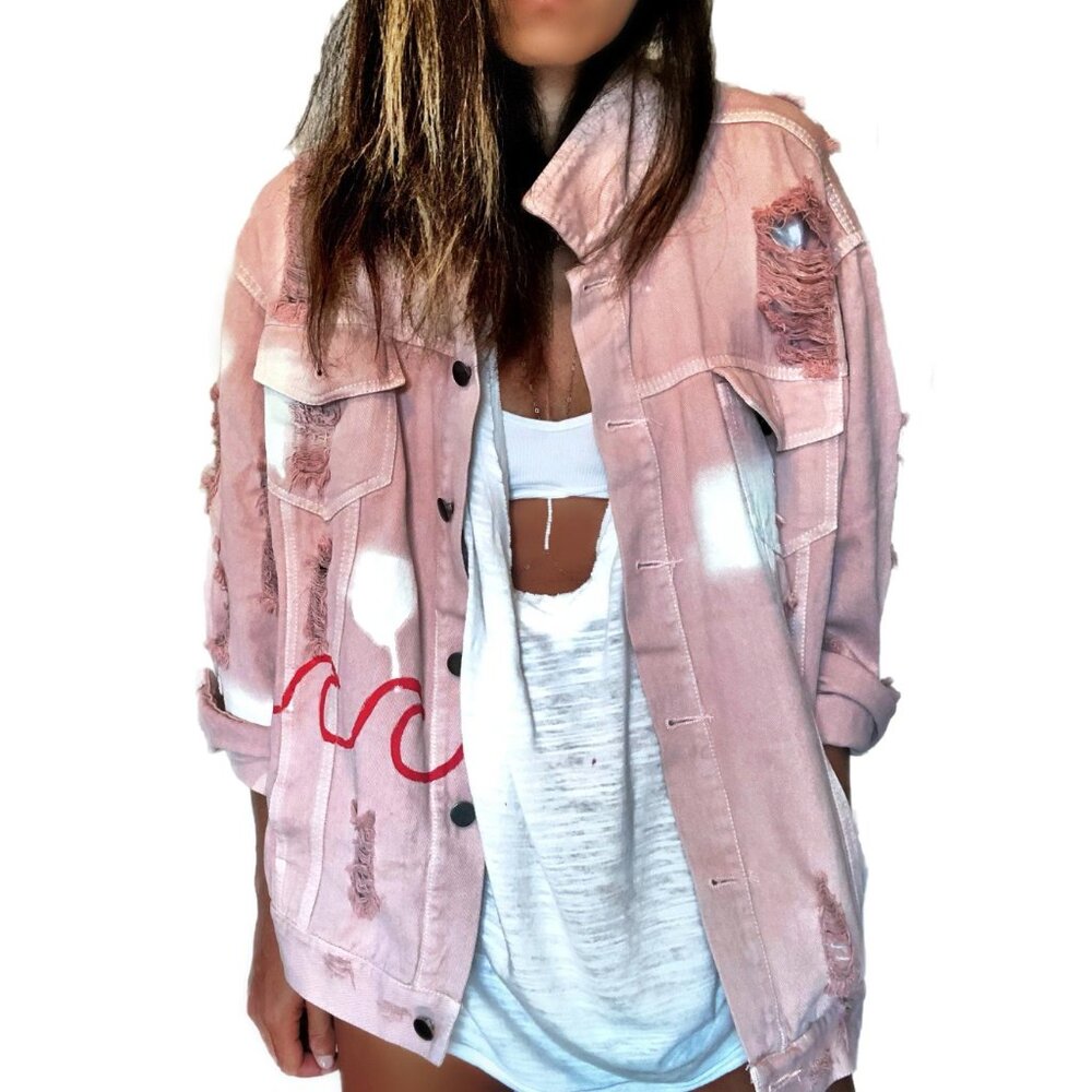SUPER RARE 'Surfing' Distressed Denim Jacket - Picture 2 of 11